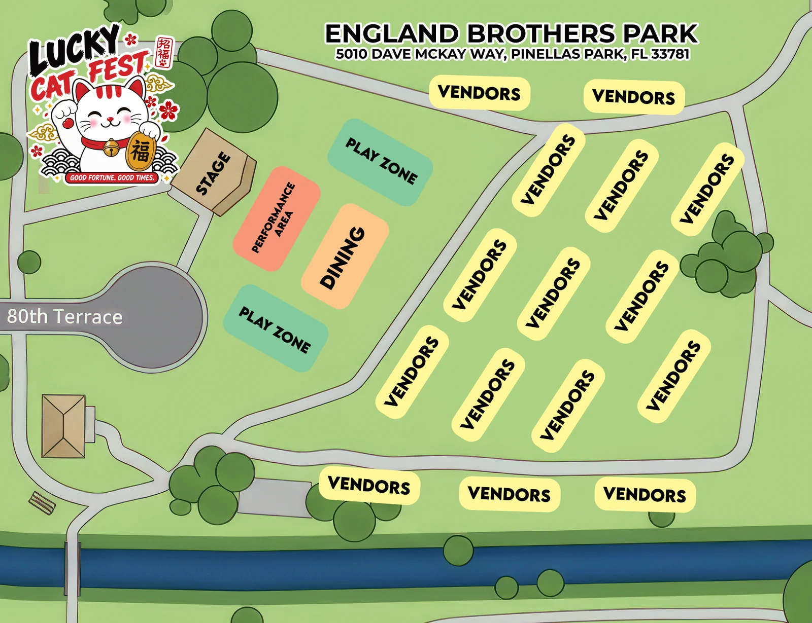 England Brothers Park bird's-eye vendor overview
